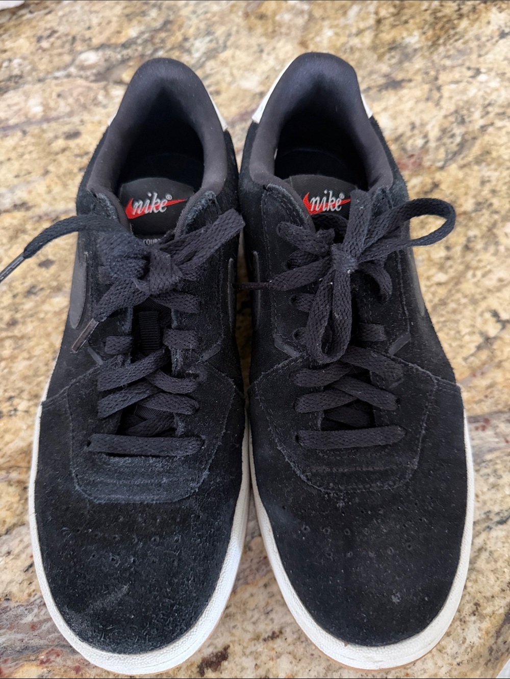 Nike women's Black Suede Low-Top Sneakers with White Sole